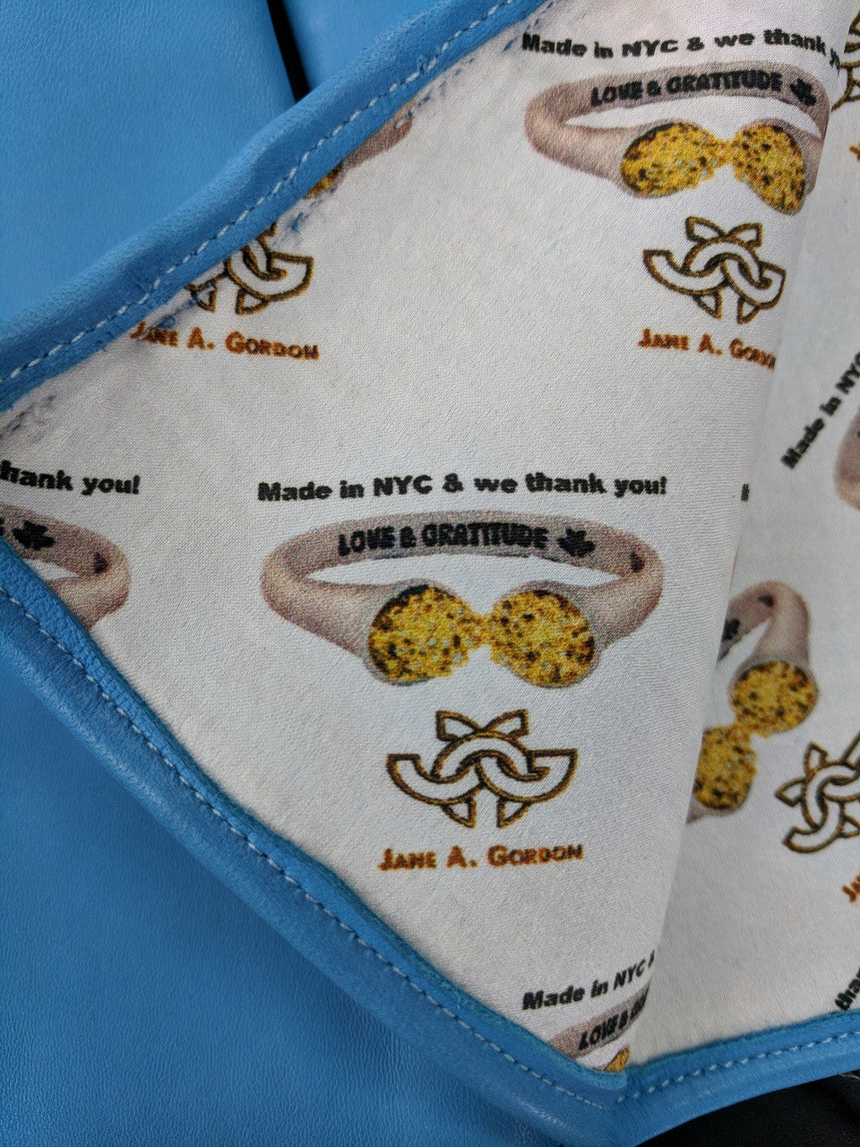 Blue Handmade Leather Gloves, Genuine Pearl Buttons, Love & Gratitude lining