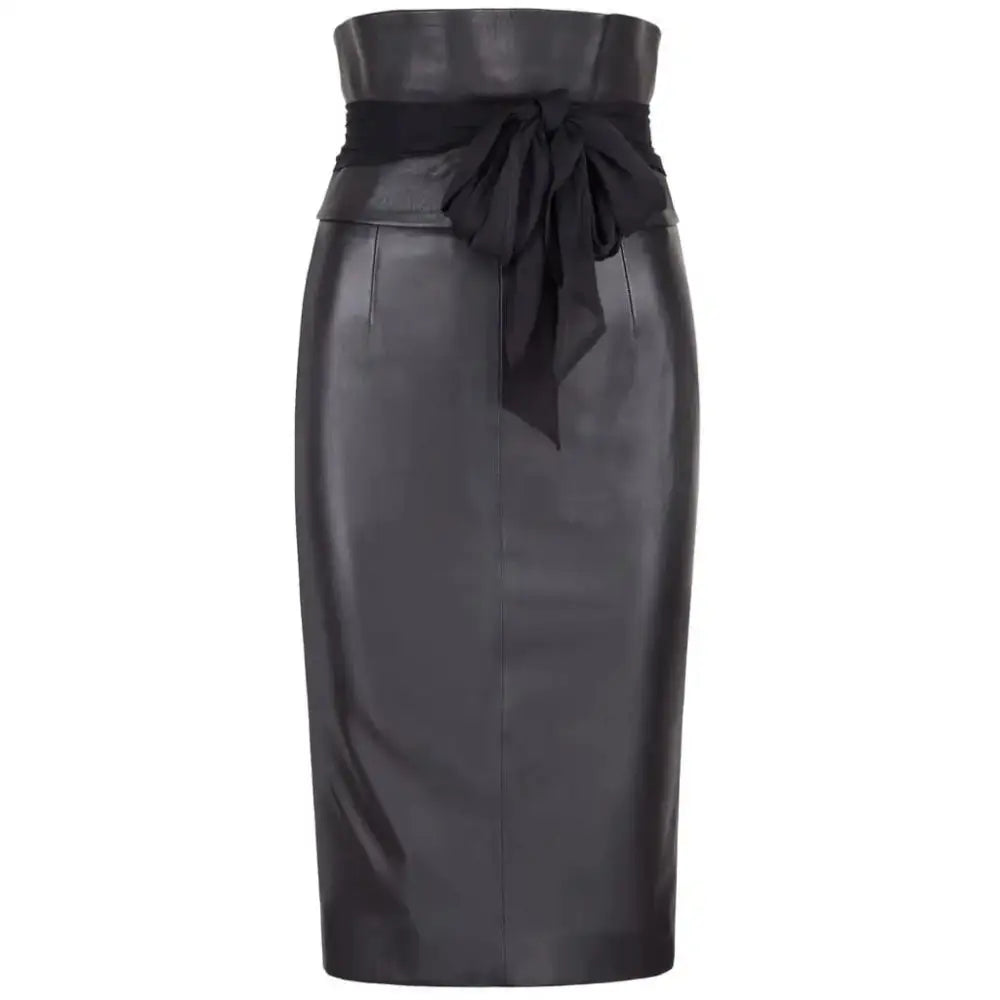 Women’s Black High Waist Leather Pencil Skirt