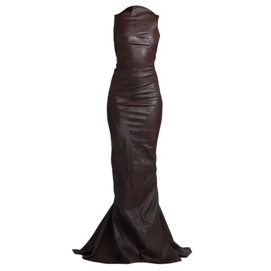 Women’s Elegant Burgundy Leather Evening Gown