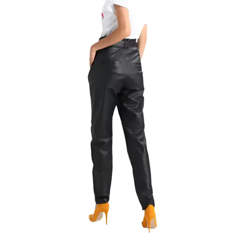 Women’s Genuine Black Leather Pants-2