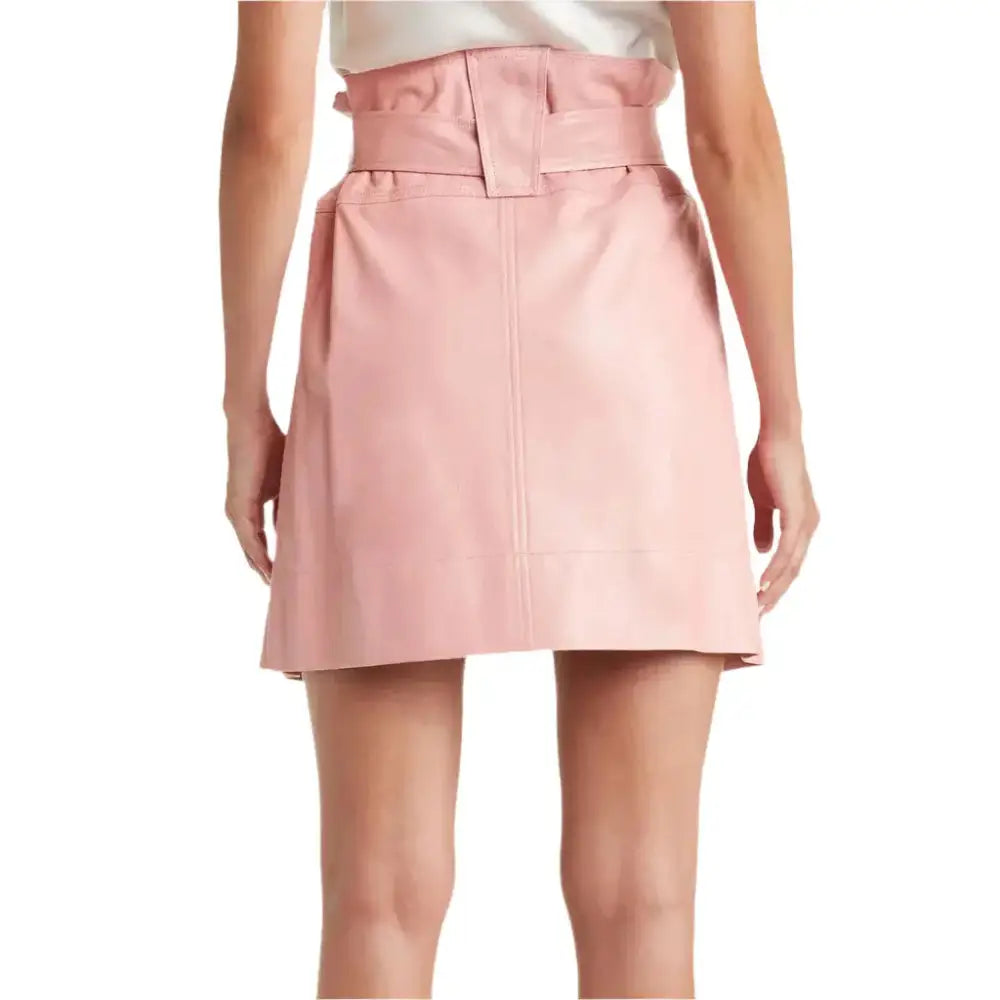 Women's Pastel Pink Belted Mini Leather Skirt