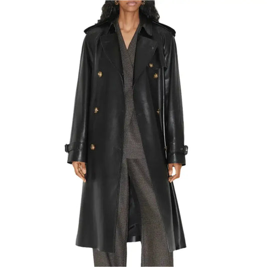 Women’s Statement Black Leather Trench Coat