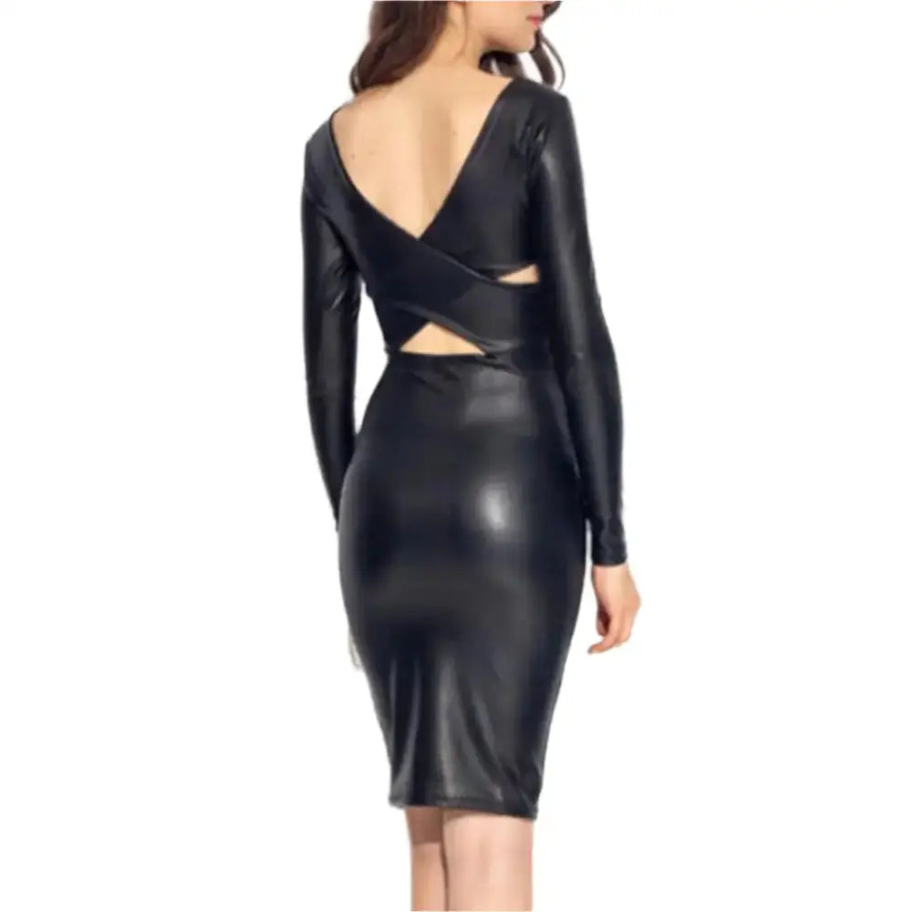 Women’s Black Full Sleeve Leather Dress-1