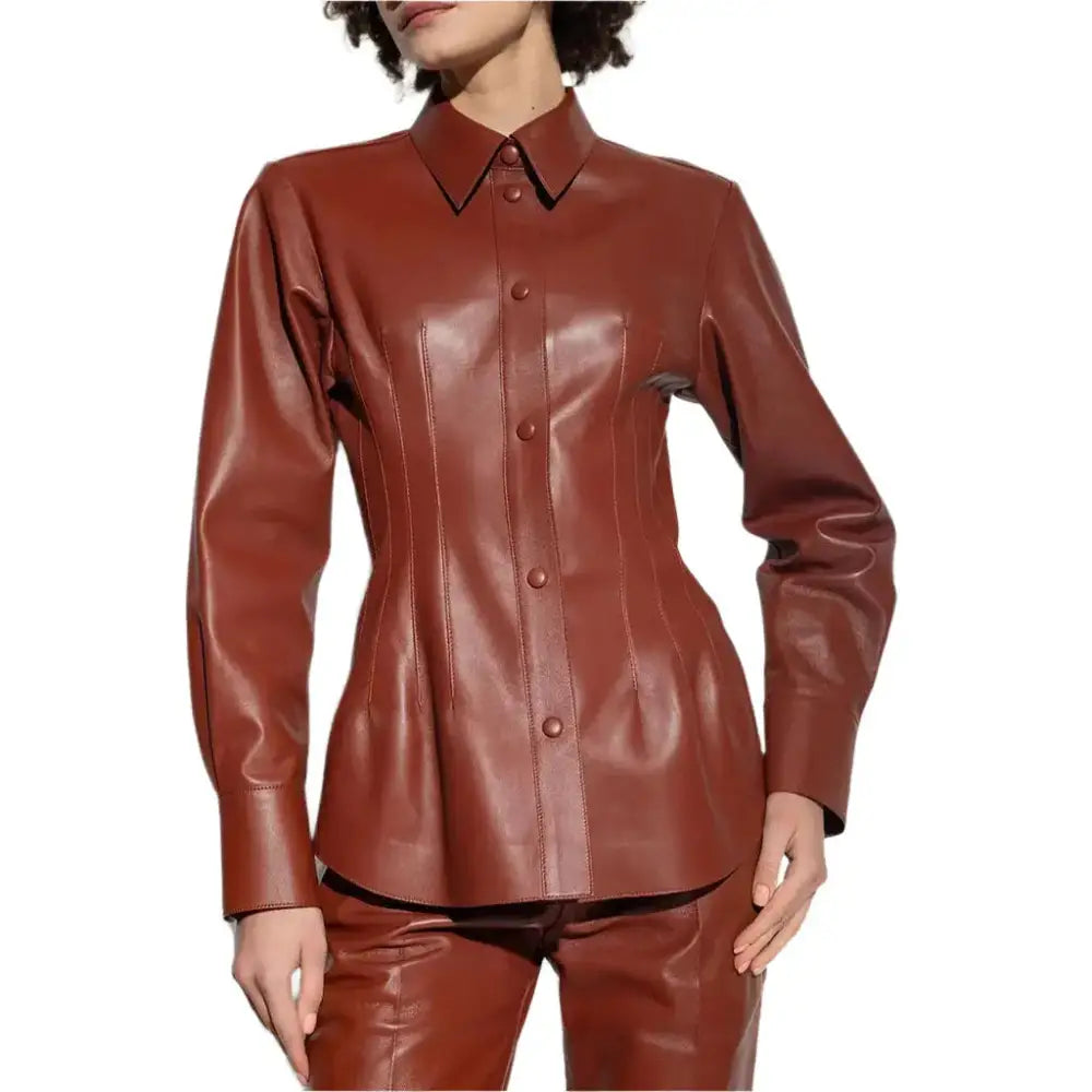 Women's Bright Red Leather Shirt-0