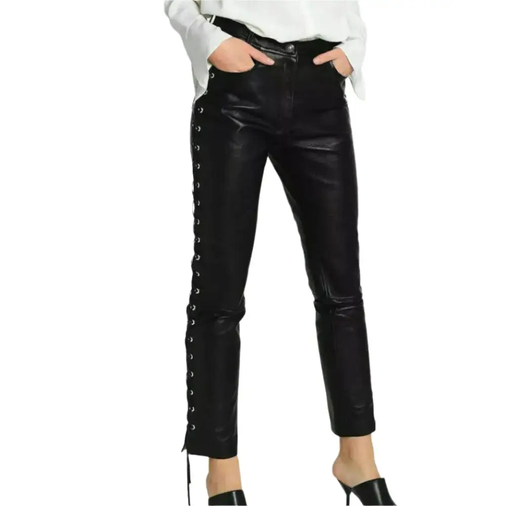Women’s Designer Black Lambskin Leather Pants