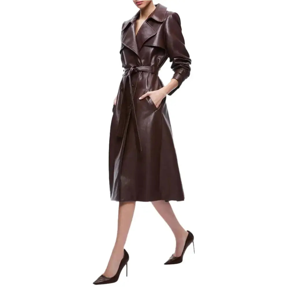 Women’s Chocolate Brown Leather Trench Coat