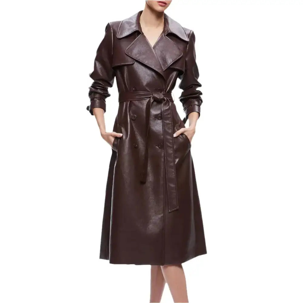 Women’s Chocolate Brown Leather Trench Coat