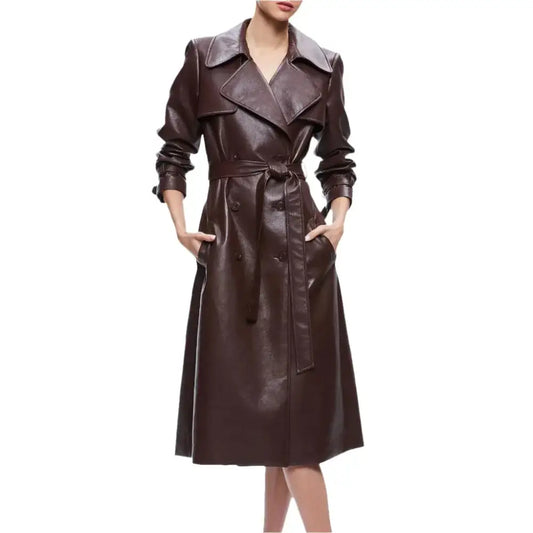 Women’s Chocolate Brown Leather Trench Coat