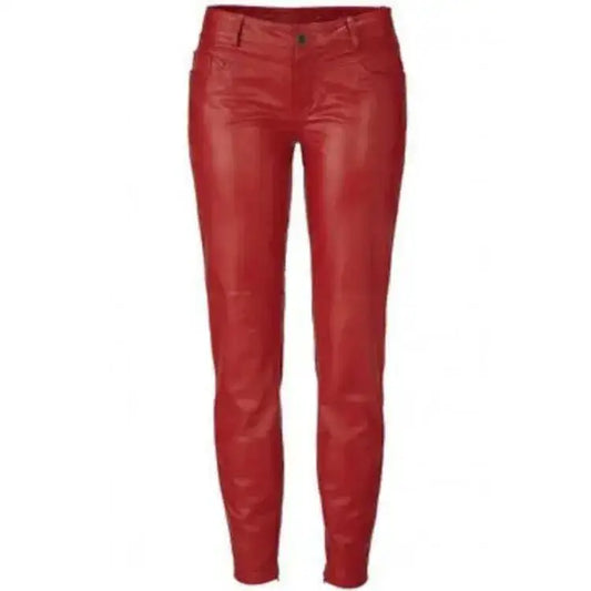 Women's Red Lambskin Leather Pants