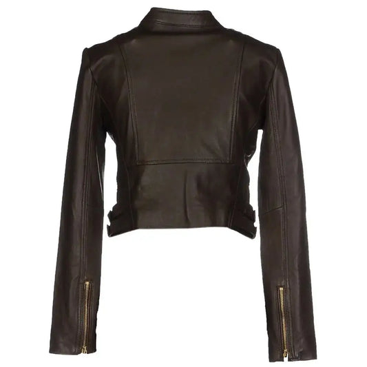 Women’s Golden Vintage Zipper Biker Leather Jacket