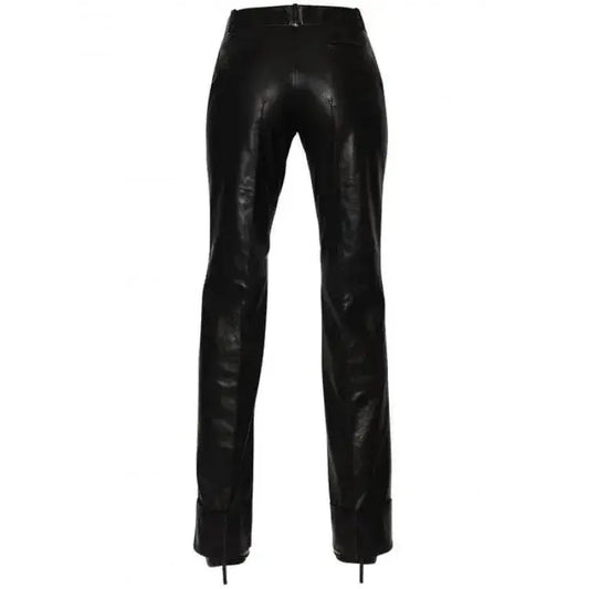 Women's Long Straight Leg Black Lambskin Leather Pants