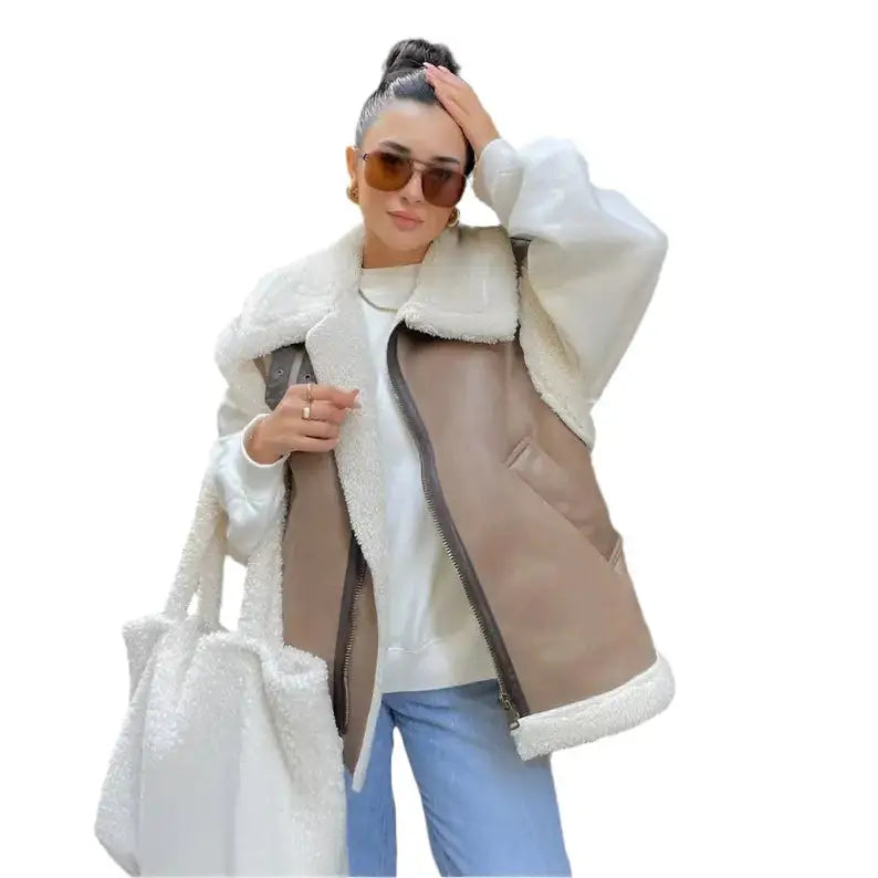Women’s Shearling Aviator Leather Vest-1