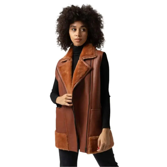 Women’s Tan Brown B3 Bomber Shearling Vest