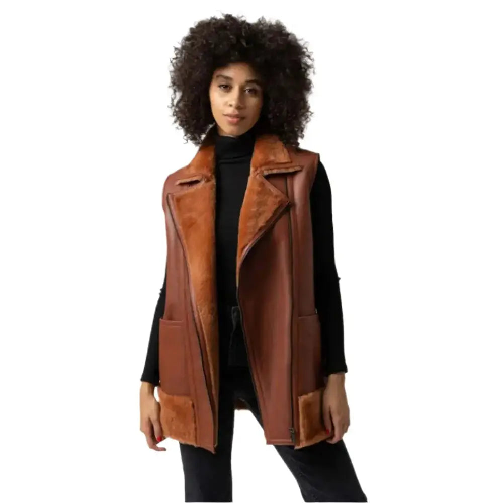 Women’s Tan Brown B3 Bomber Shearling Vest