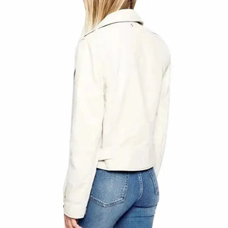 Women’s White Leather Biker Jacket