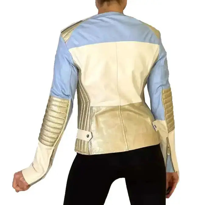 Women’s Multicolor Leather Café Racer Jacket – 80s Style