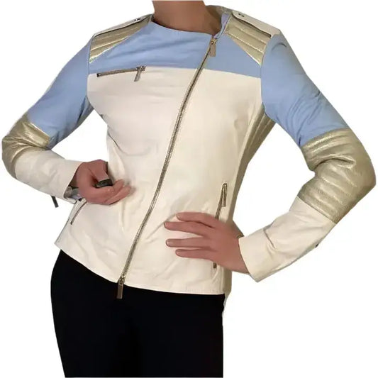 Women’s Multicolor Leather Café Racer Jacket – 80s Style