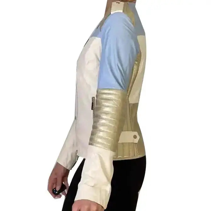 Women’s Multicolor Leather Café Racer Jacket – 80s Style