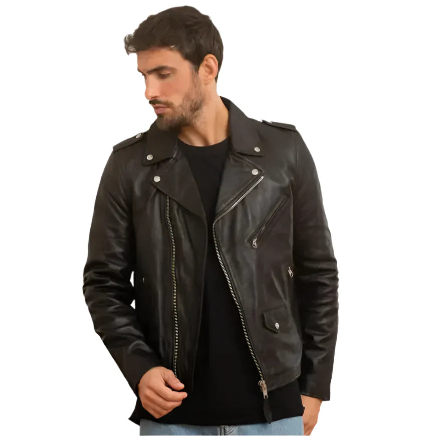 Men's Black Leather Biker Jacket