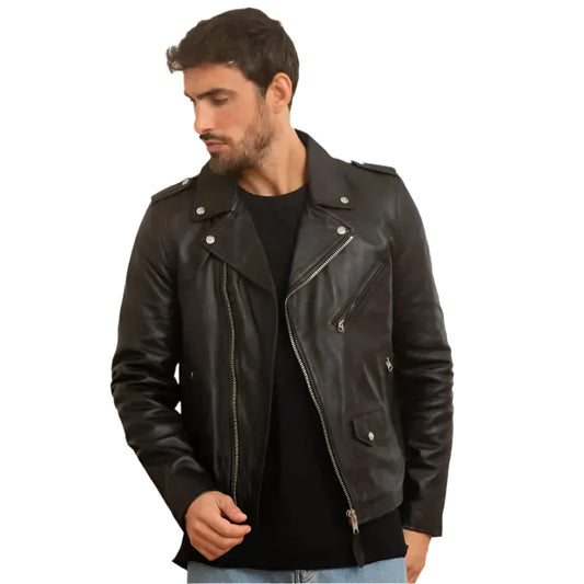 Men's Black Leather Biker Jacket
