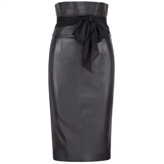 Women’s Black High Waist Leather Pencil Skirt