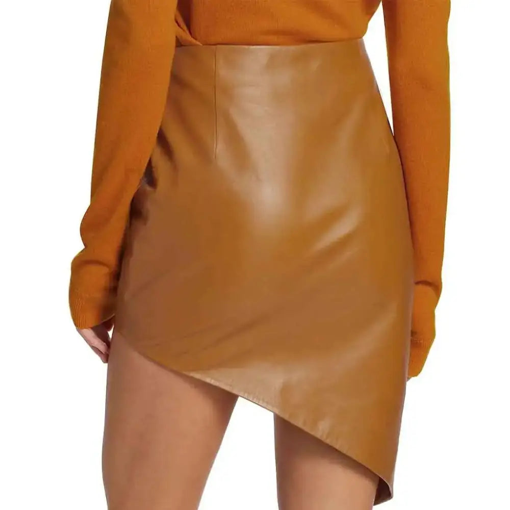 Women’s Brown Wrap-Style Genuine Leather Skirt