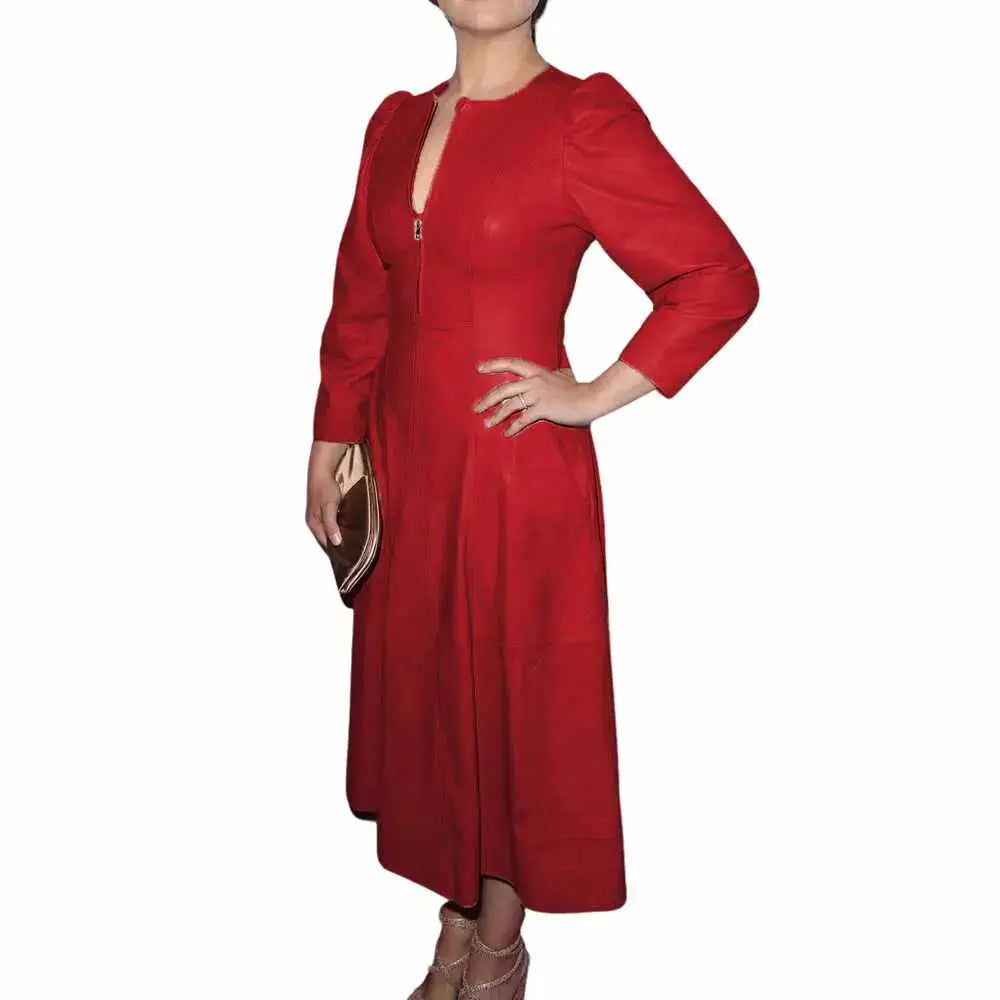 Women's Genuine Leather Cocktail Mini Party Dress-6