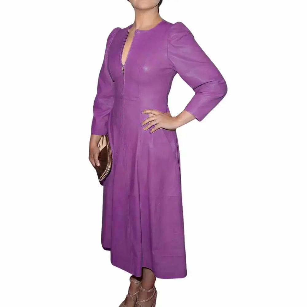 Women's Genuine Leather Cocktail Mini Party Dress-4