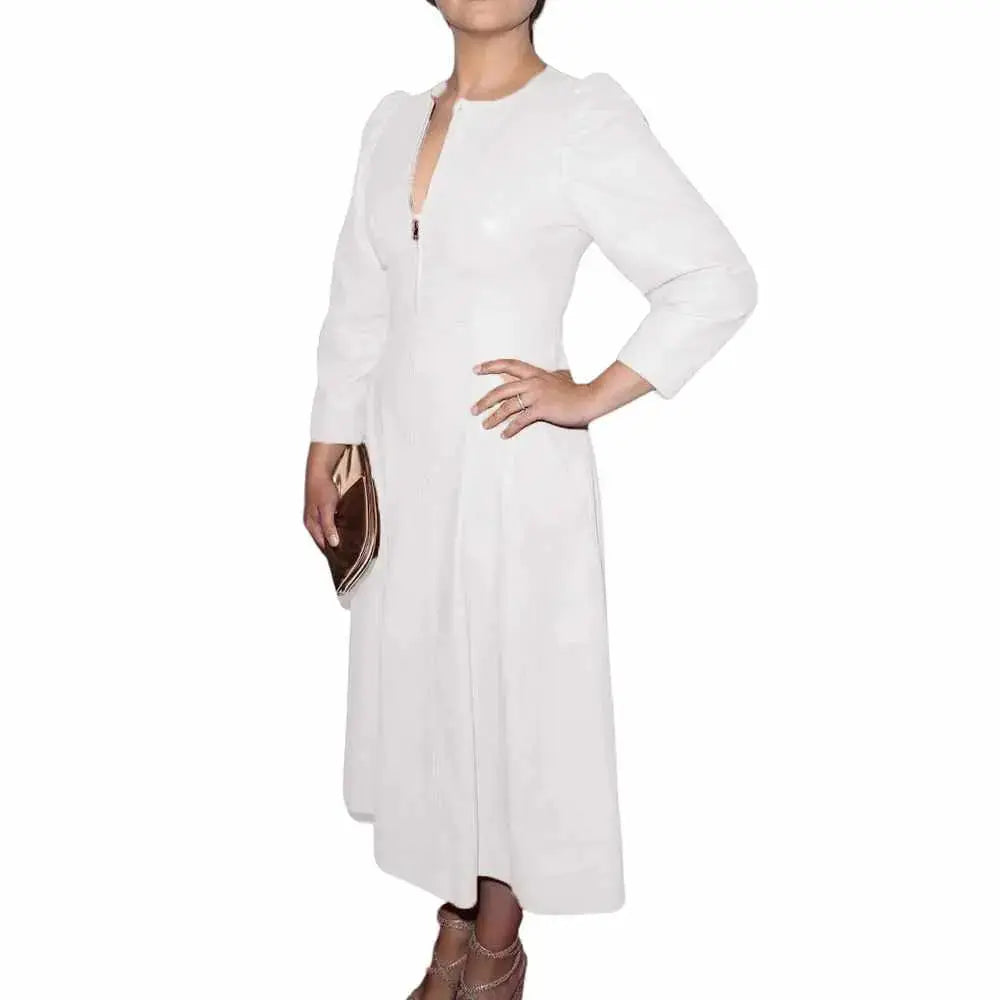 Women's Genuine Leather Cocktail Mini Party Dress-5