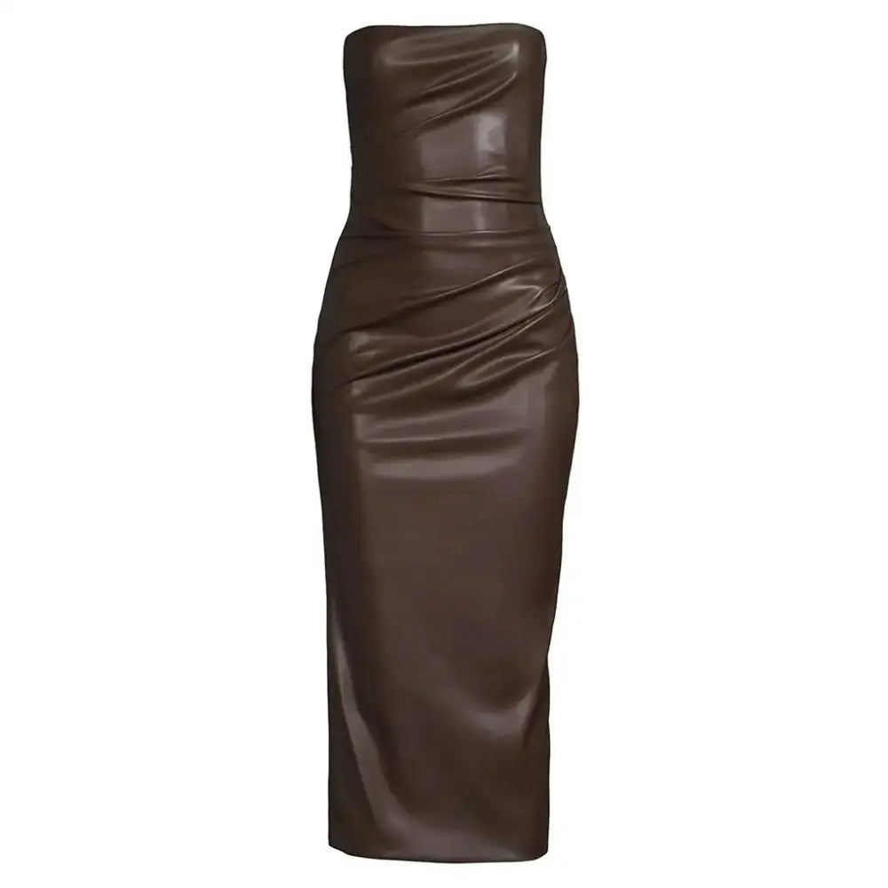 Women’s Dark Brown Minimal Leather Tube Dress