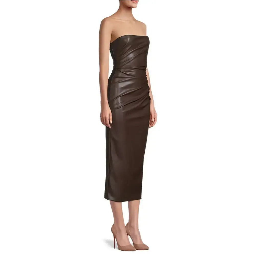 Women’s Dark Brown Minimal Leather Tube Dress