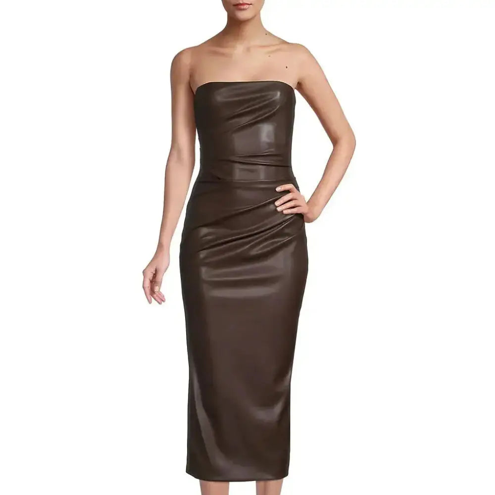 Women’s Dark Brown Minimal Leather Tube Dress
