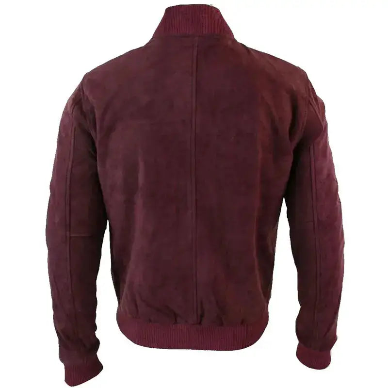 Burgundy Goat Suede Leather Bomber Jacket