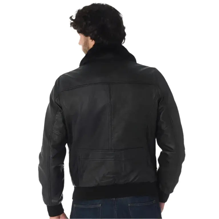 Mens Black Lambskin Leather Aviator Jacket