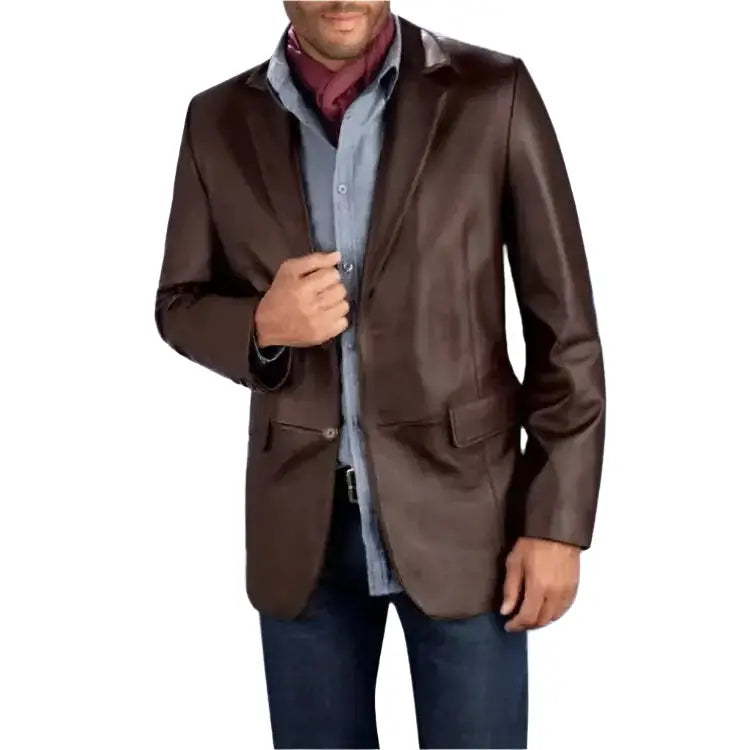 Mens Brown Leather Blazer Coat