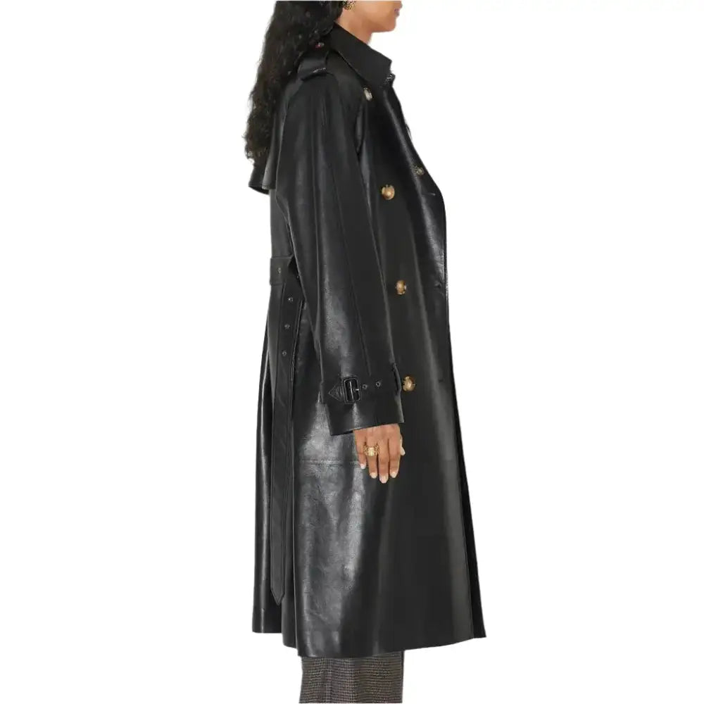Women’s Statement Black Leather Trench Coat