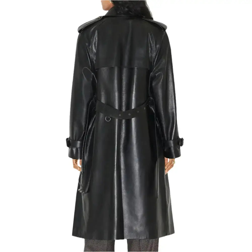 Women’s Statement Black Leather Trench Coat