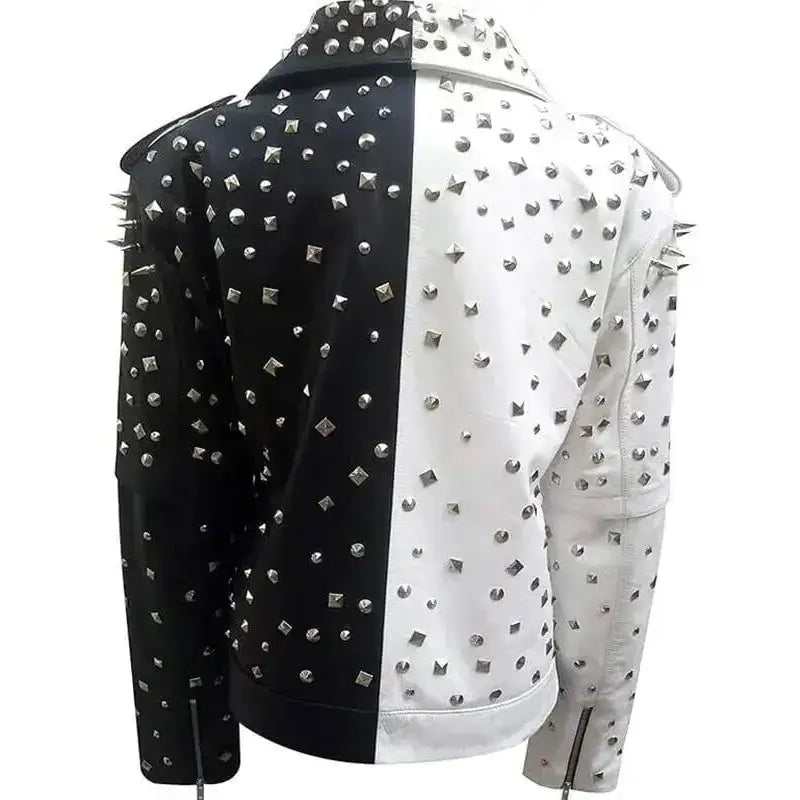 Women’s Black & White Silver Studded Biker Jacket