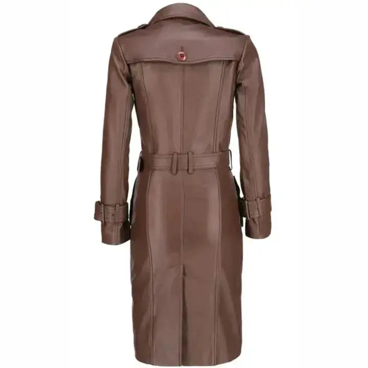Women's Brown Leather Long Coat