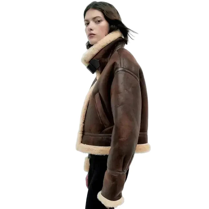 Women’s Dark Brown B3 Bomber Shearling Fur Aviator Jacket