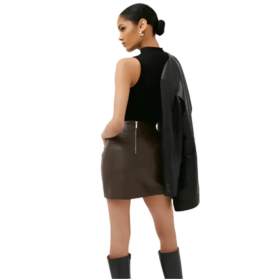 Women’s Dark Brown Leather Mini Skirt