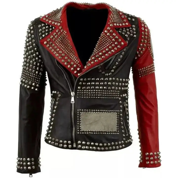 Women’s Elegant Gothic Studded Leather Biker Jacket