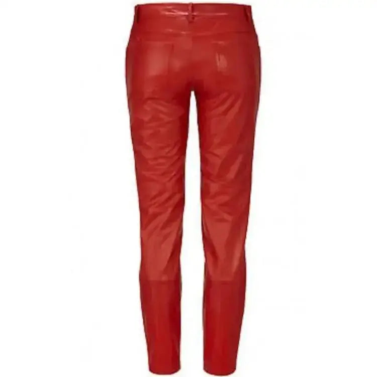 Women's Red Lambskin Leather Pants