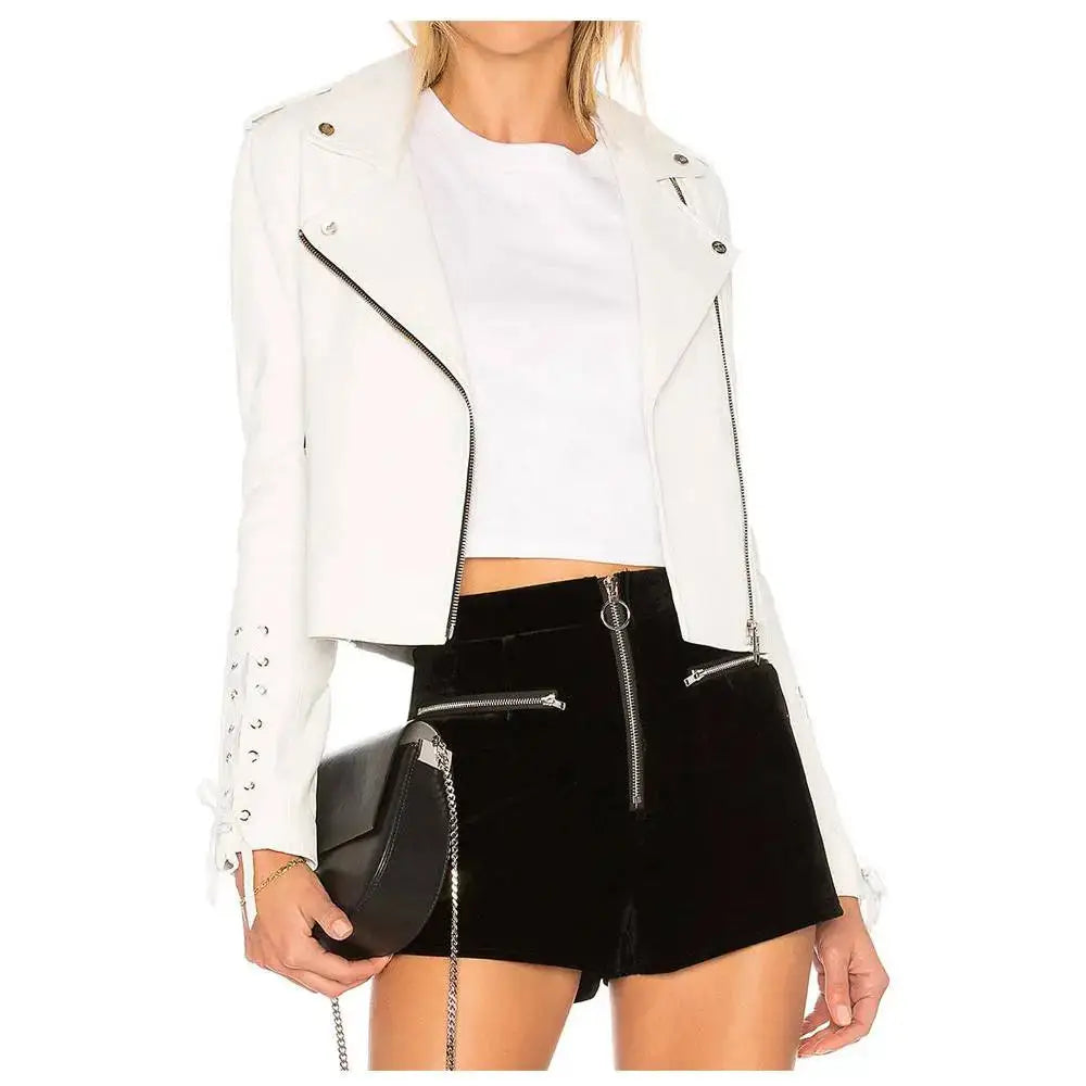 Women's Light Pink Leather Biker Jacket