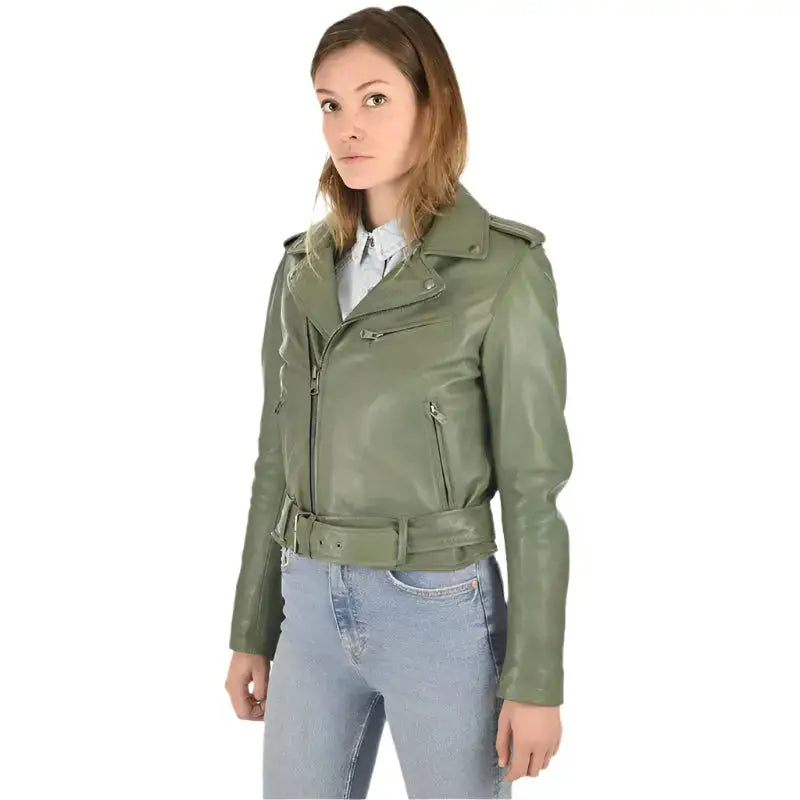 Women's Olive Green Lambskin Leather Jacket