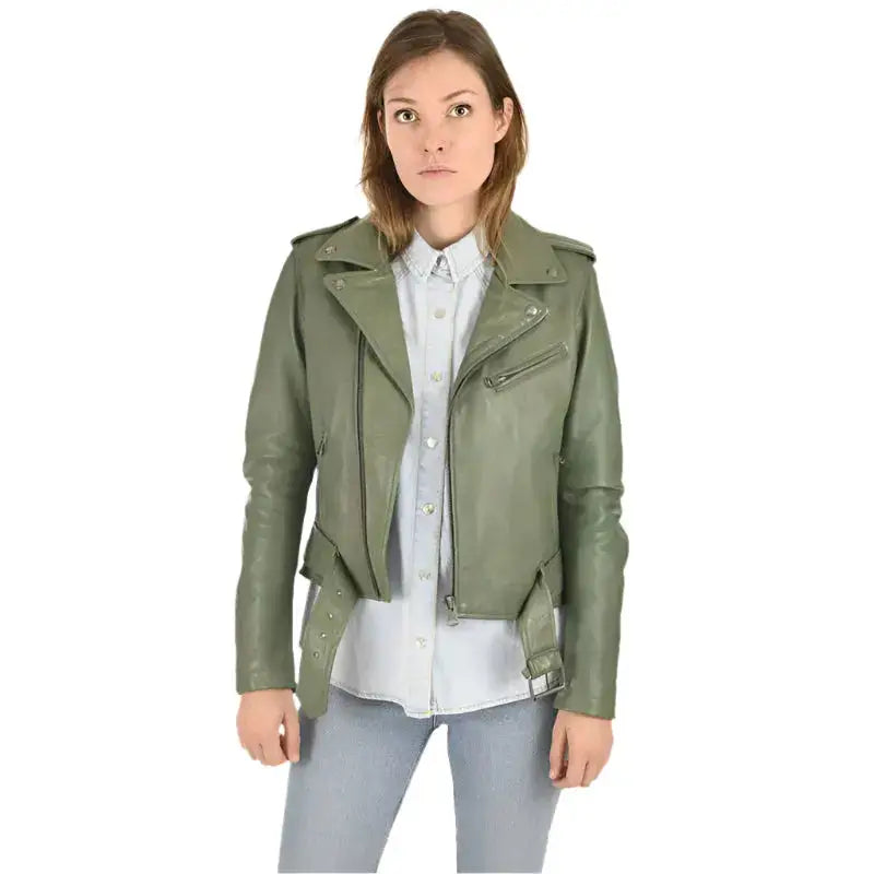 Women's Olive Green Lambskin Leather Jacket