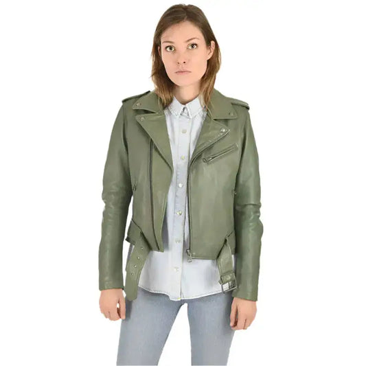 Women's Olive Green Lambskin Leather Jacket