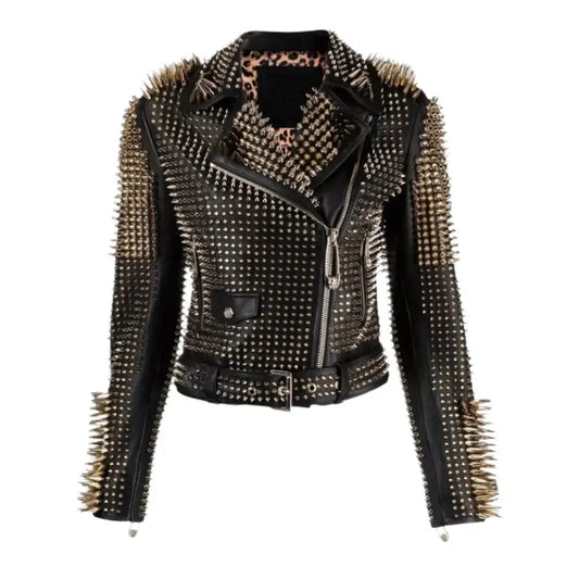 Women’s Studded Leather Biker Jacket