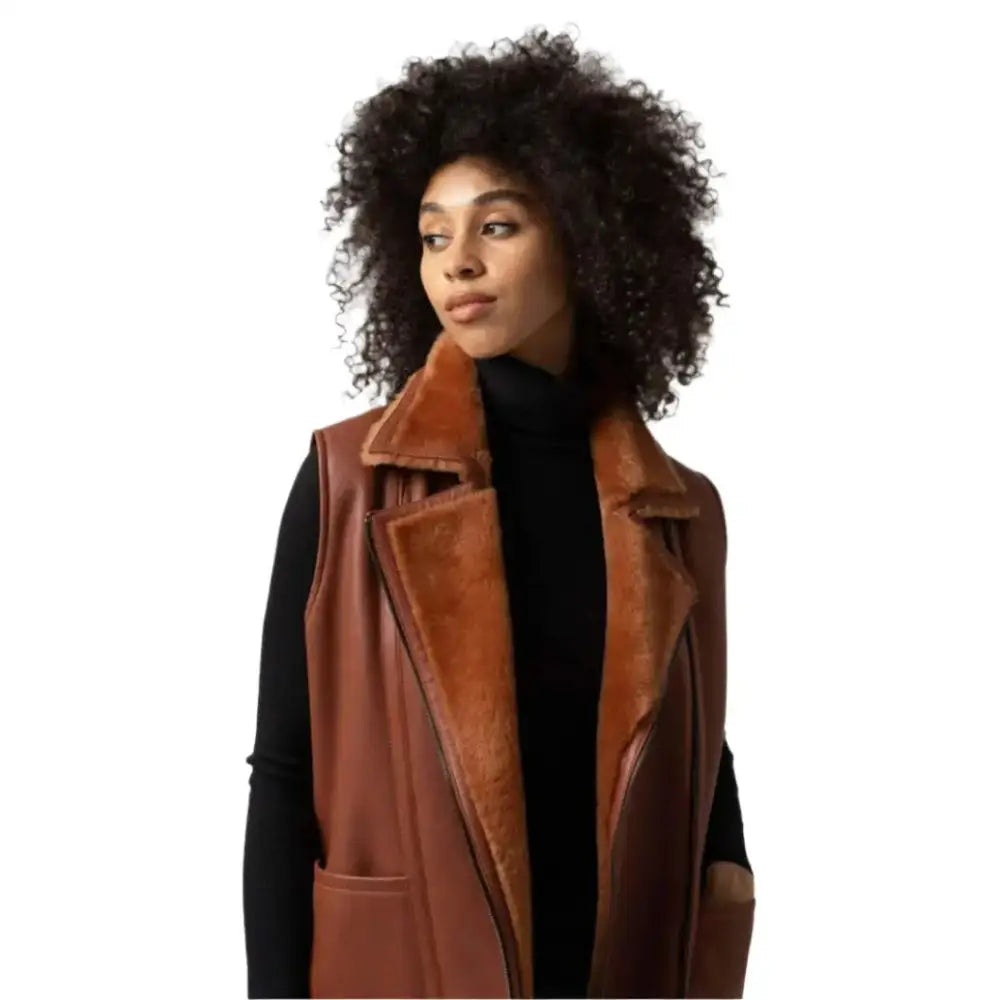 Women’s Tan Brown B3 Bomber Shearling Vest